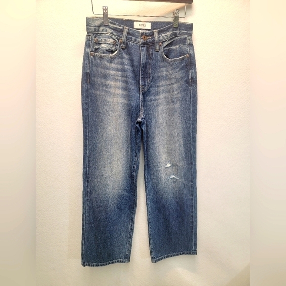 PISTOLA High Rise 27-in light knee distressing, vintage fading slim straight cut - Picture 1 of 11